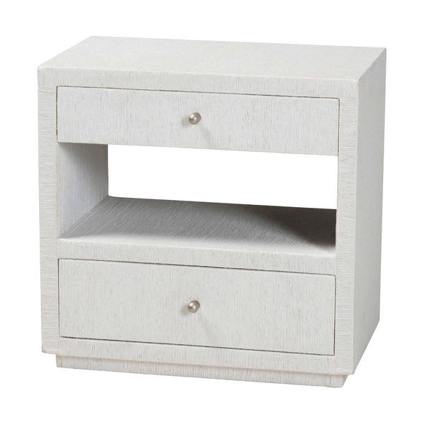Baxton Studio bali Kai Grasscloth End Table - Handwoven 2-Drawer Nightstand with Open Shelf for Stylish Storage KAI-2 Drawer-White-End Table