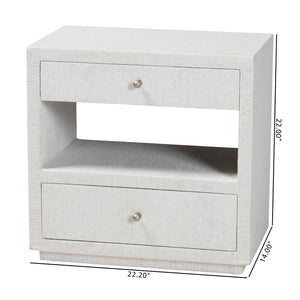 Baxton Studio bali Kai Grasscloth End Table - Handwoven 2-Drawer Nightstand with Open Shelf for Stylish Storage KAI-2 Drawer-White-End Table