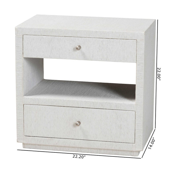 Baxton Studio bali Kai Grasscloth End Table - Handwoven 2-Drawer Nightstand with Open Shelf for Stylish Storage KAI-2 Drawer-White-End Table