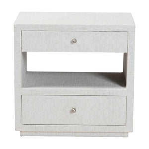 Baxton Studio bali Kai Grasscloth End Table - Handwoven 2-Drawer Nightstand with Open Shelf for Stylish Storage KAI-2 Drawer-White-End Table