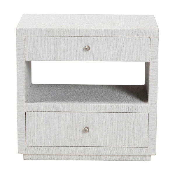 Baxton Studio bali Kai Grasscloth End Table - Handwoven 2-Drawer Nightstand with Open Shelf for Stylish Storage KAI-2 Drawer-White-End Table