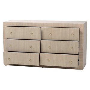 Baxton Studio bali Sage Natural Grasscloth Dresser - 6-Drawer Coastal Storage Cabinet with Elegant Gold Pulls Sage-6 Drawer-Beige-Dresser