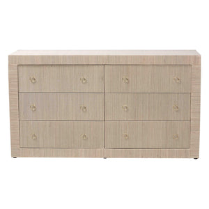 Baxton Studio bali Sage Natural Grasscloth Dresser - 6-Drawer Coastal Storage Cabinet with Elegant Gold Pulls Sage-6 Drawer-Beige-Dresser