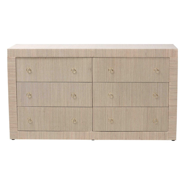 Baxton Studio bali Sage Natural Grasscloth Dresser - 6-Drawer Coastal Storage Cabinet with Elegant Gold Pulls Sage-6 Drawer-Beige-Dresser