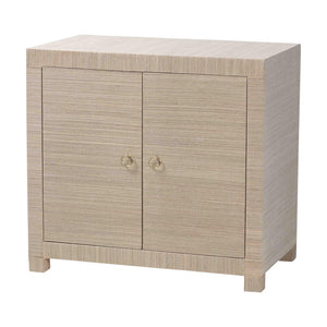 Baxton Studio bali Halen Natural Grasscloth Storage Cabinet - Elegant Two-Door Console with Gold Pulls, Coastal Charm Halen-Beige-Cabinet