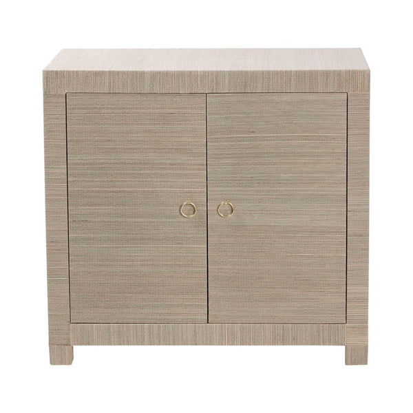 Baxton Studio bali Halen Natural Grasscloth Storage Cabinet - Elegant Two-Door Console with Gold Pulls, Coastal Charm Halen-Beige-Cabinet