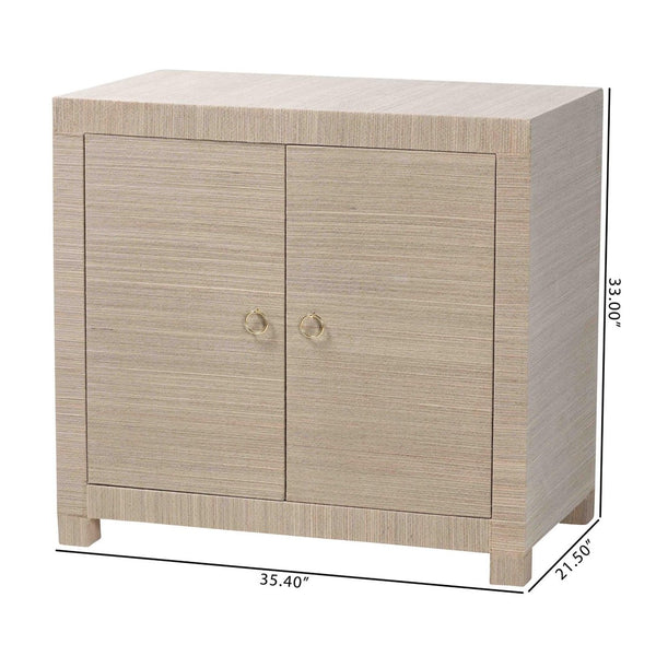 Baxton Studio bali Halen Natural Grasscloth Storage Cabinet - Elegant Two-Door Console with Gold Pulls, Coastal Charm Halen-Beige-Cabinet