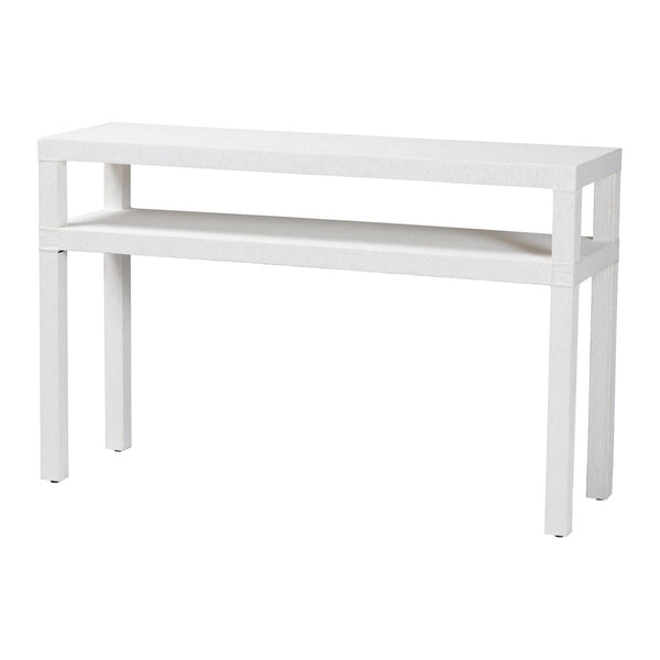 Baxton Studio bali Gale Natural Grasscloth Console Table – Stylish Two-Tier Entryway Table with Open Shelf Design Gale-White-Console Table