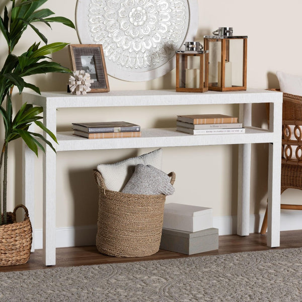 Baxton Studio bali Gale Natural Grasscloth Console Table – Stylish Two-Tier Entryway Table with Open Shelf Design Gale-White-Console Table