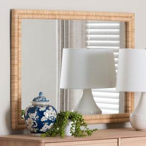 Baxton Studio bali Canan Grasscloth Wall Mirror - Handwoven Accent Piece for Bedroom, Entryway, or Living Room Decor Canan-Light Brown-Rectangular Woven-Mirror