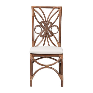Baxton Studio bali Natural Rattan Dining Chair - Handcrafted Boho Coastal Style with Decorative Backrest & Cushion Brama-Light Brown Rattan-Cushion-DC