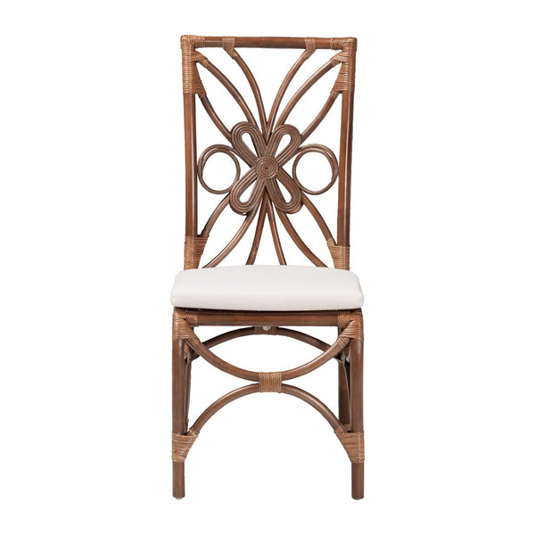 Baxton Studio bali Natural Rattan Dining Chair - Handcrafted Boho Coastal Style with Decorative Backrest & Cushion Brama-Light Brown Rattan-Cushion-DC