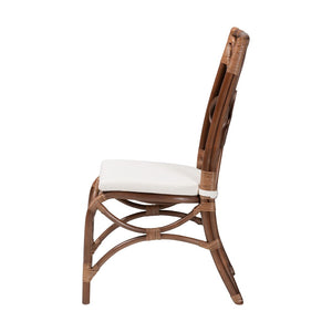 Baxton Studio bali Natural Rattan Dining Chair - Handcrafted Boho Coastal Style with Decorative Backrest & Cushion Brama-Light Brown Rattan-Cushion-DC