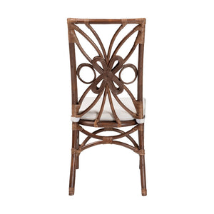 Baxton Studio bali Natural Rattan Dining Chair - Handcrafted Boho Coastal Style with Decorative Backrest & Cushion Brama-Light Brown Rattan-Cushion-DC