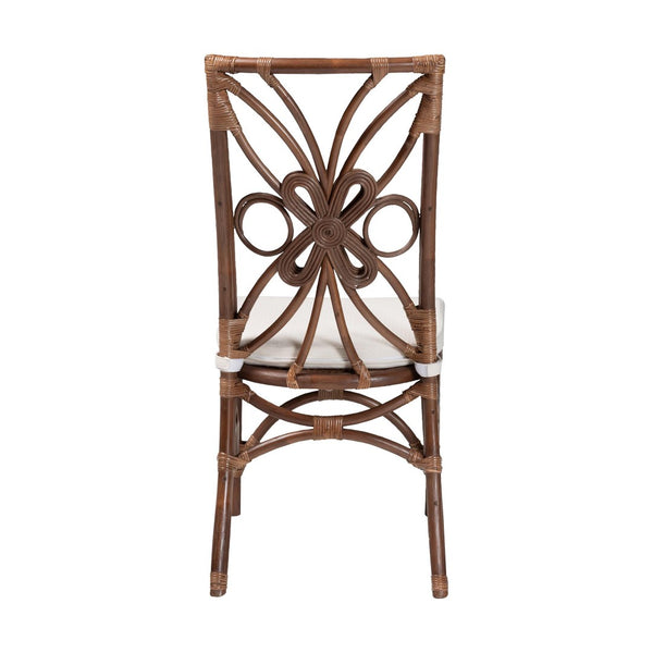 Baxton Studio bali Natural Rattan Dining Chair - Handcrafted Boho Coastal Style with Decorative Backrest & Cushion Brama-Light Brown Rattan-Cushion-DC