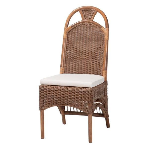 Baxton Studio bali Raya Natural Rattan Dining Chair - Handcrafted Boho Accent Chair with Arched Back & Cushioned Seat Raya-Light Brown Rattan-Cushion-DC