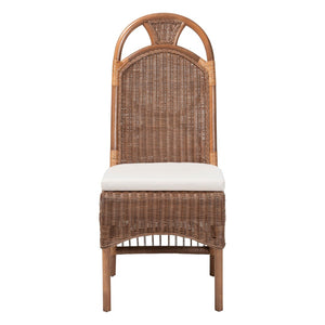 Baxton Studio bali Raya Natural Rattan Dining Chair - Handcrafted Boho Accent Chair with Arched Back & Cushioned Seat Raya-Light Brown Rattan-Cushion-DC