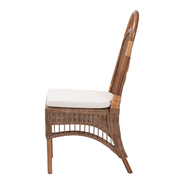 Baxton Studio bali Raya Natural Rattan Dining Chair - Handcrafted Boho Accent Chair with Arched Back & Cushioned Seat Raya-Light Brown Rattan-Cushion-DC