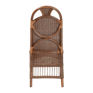 Baxton Studio bali Raya Natural Rattan Dining Chair - Handcrafted Boho Accent Chair with Arched Back & Cushioned Seat Raya-Light Brown Rattan-Cushion-DC