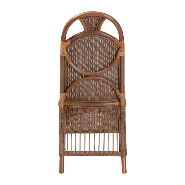 Baxton Studio bali Raya Natural Rattan Dining Chair - Handcrafted Boho Accent Chair with Arched Back & Cushioned Seat Raya-Light Brown Rattan-Cushion-DC