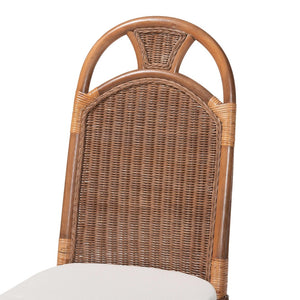 Baxton Studio bali Raya Natural Rattan Dining Chair - Handcrafted Boho Accent Chair with Arched Back & Cushioned Seat Raya-Light Brown Rattan-Cushion-DC