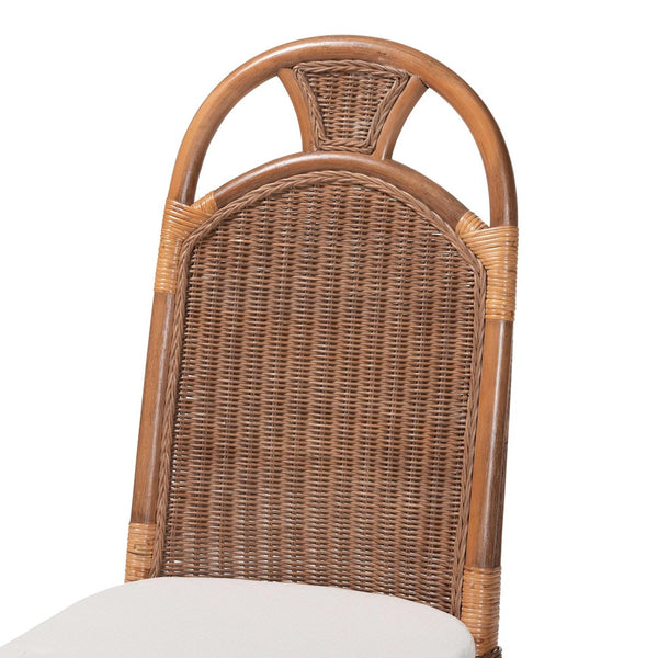 Baxton Studio bali Raya Natural Rattan Dining Chair - Handcrafted Boho Accent Chair with Arched Back & Cushioned Seat Raya-Light Brown Rattan-Cushion-DC