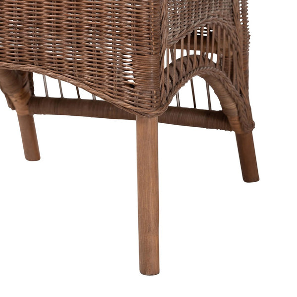 Baxton Studio bali Raya Natural Rattan Dining Chair - Handcrafted Boho Accent Chair with Arched Back & Cushioned Seat Raya-Light Brown Rattan-Cushion-DC