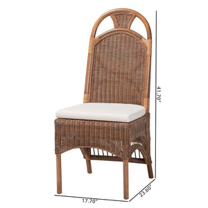 Baxton Studio bali Raya Natural Rattan Dining Chair - Handcrafted Boho Accent Chair with Arched Back & Cushioned Seat Raya-Light Brown Rattan-Cushion-DC
