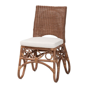Baxton Studio bali Bali Rivan Natural Rattan Dining Chair - Handcrafted Boho Accent with Cushioned Seat & Openwork Back Rivan-Light Brown Rattan-Cushion-DC