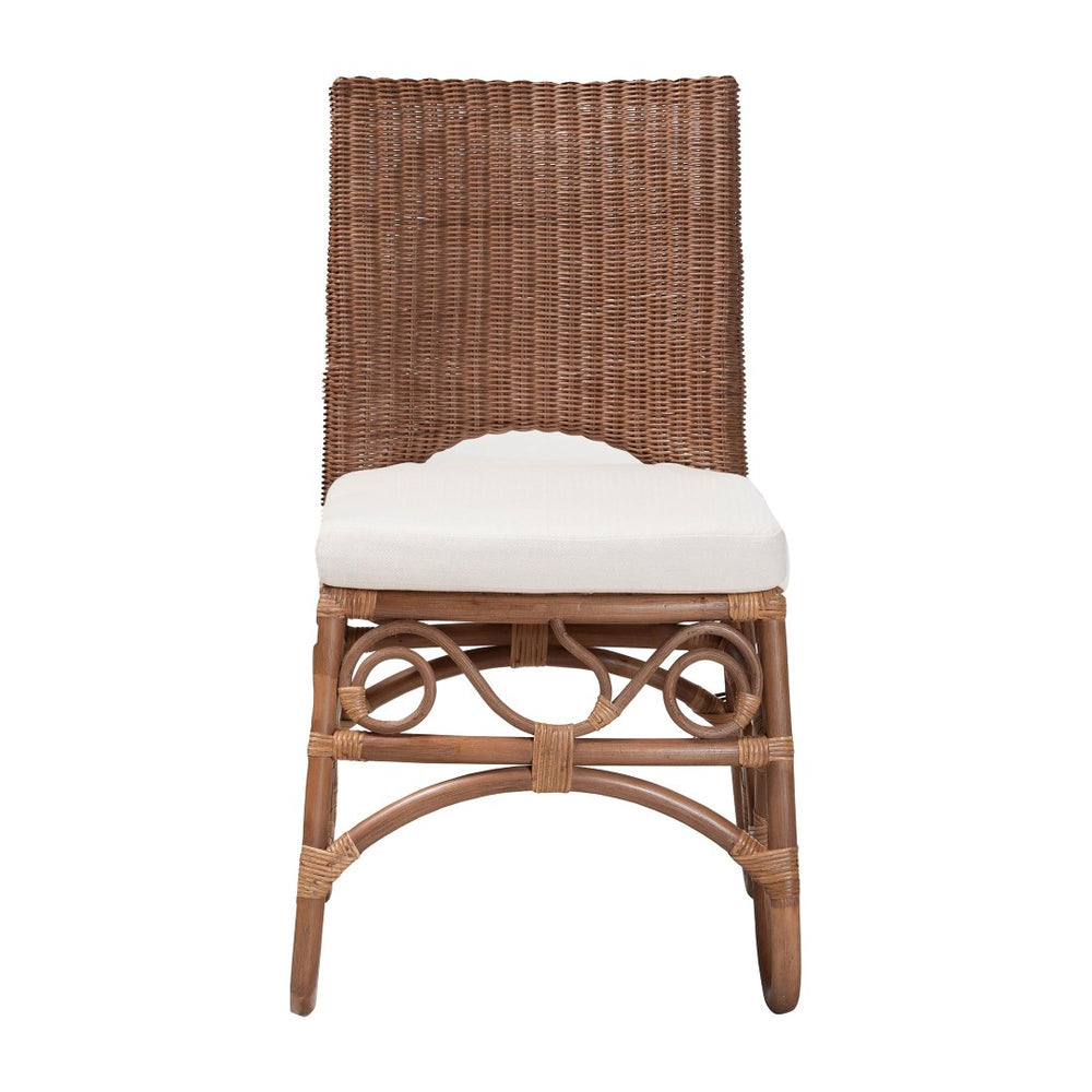 Baxton Studio bali Bali Rivan Natural Rattan Dining Chair - Handcrafted Boho Accent with Cushioned Seat & Openwork Back Rivan-Light Brown Rattan-Cushion-DC