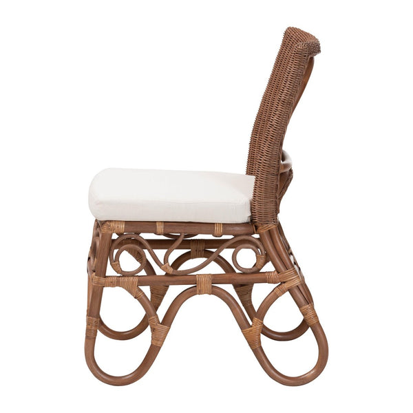 Baxton Studio bali Bali Rivan Natural Rattan Dining Chair - Handcrafted Boho Accent with Cushioned Seat & Openwork Back Rivan-Light Brown Rattan-Cushion-DC