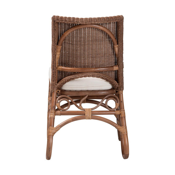 Baxton Studio bali Bali Rivan Natural Rattan Dining Chair - Handcrafted Boho Accent with Cushioned Seat & Openwork Back Rivan-Light Brown Rattan-Cushion-DC