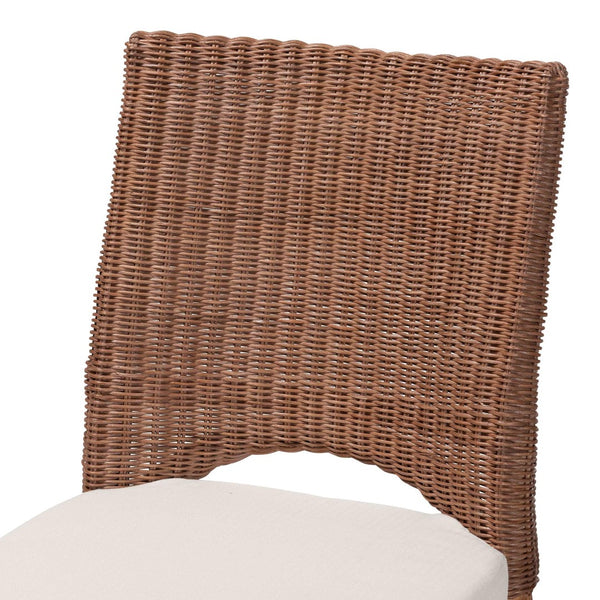 Baxton Studio bali Bali Rivan Natural Rattan Dining Chair - Handcrafted Boho Accent with Cushioned Seat & Openwork Back Rivan-Light Brown Rattan-Cushion-DC