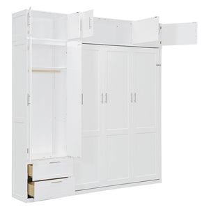English Elm Queen Murphy Bed with Integrated Desk Cabinet Shelves Space Saving Studio Solution White N708S00022K-2