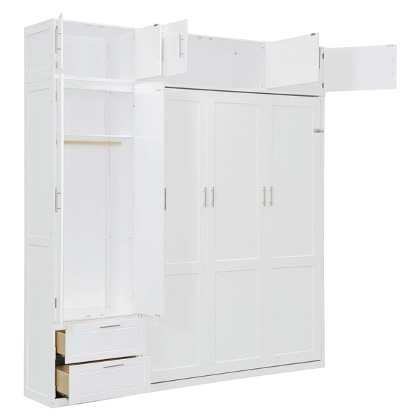 English Elm Queen Murphy Bed with Integrated Desk Cabinet Shelves Space Saving Studio Solution White N708S00022K-2