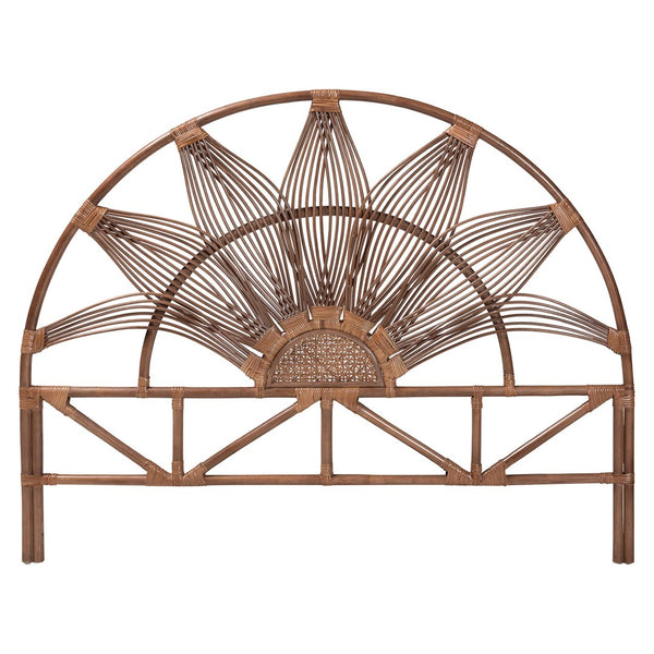 Baxton Studio bali Jasmine Natural Rattan Headboard - Artisanal Sunburst Design for Boho Coastal Bedroom Decor Queen Jasmine-Light Brown Rattan-Queen-HB