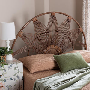 Baxton Studio bali Jasmine Natural Rattan Headboard - Artisanal Sunburst Design for Boho Coastal Bedroom Decor Queen Jasmine-Light Brown Rattan-Queen-HB