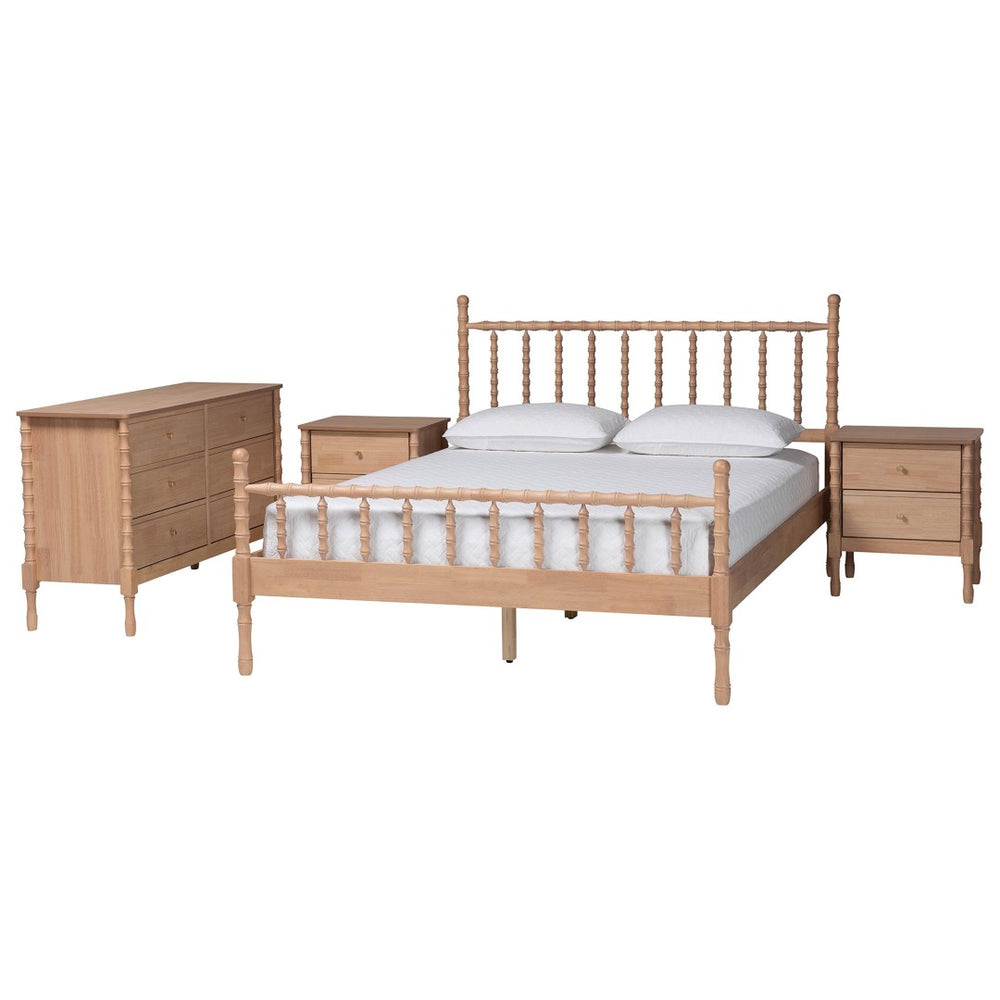 Baxton Studio Baxton Studio Laurent 4-Piece Cottage Farmhouse Bedroom Set - Stylish Queen Bed, Dresser & Nightstands Femi-Beech-Queen 4PC Bedroom Set
