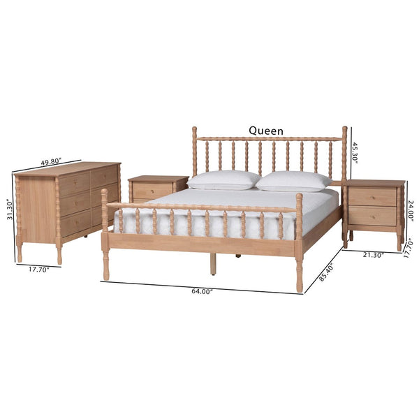 Baxton Studio Baxton Studio Laurent 4-Piece Cottage Farmhouse Bedroom Set - Stylish Queen Bed, Dresser & Nightstands Femi-Beech-Queen 4PC Bedroom Set