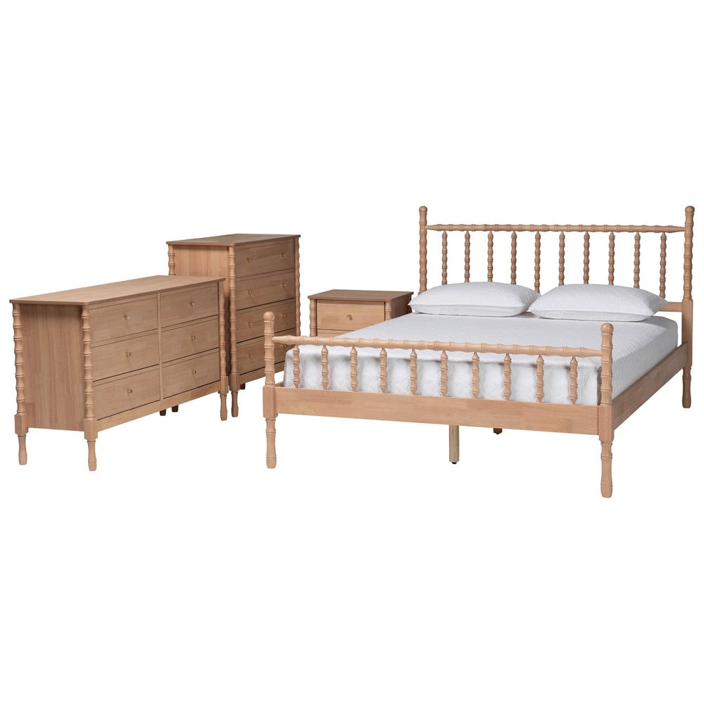 Baxton Studio Baxton Studio Laurent Cottage Farmhouse 4-Piece Bedroom Set - Spindle Bed, Dresser, Chest & Nightstand Candis-Beech-Queen 4PC Bedroom Set
