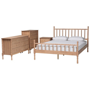 Baxton Studio Baxton Studio Laurent Cottage Farmhouse 4-Piece Bedroom Set - Spindle Bed, Dresser, Chest & Nightstand Candis-Beech-Queen 4PC Bedroom Set