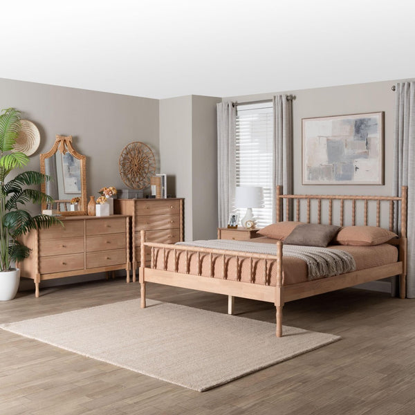 Baxton Studio Baxton Studio Laurent Cottage Farmhouse 4-Piece Bedroom Set - Spindle Bed, Dresser, Chest & Nightstand Candis-Beech-Queen 4PC Bedroom Set