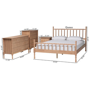 Baxton Studio Baxton Studio Laurent Cottage Farmhouse 4-Piece Bedroom Set - Spindle Bed, Dresser, Chest & Nightstand Candis-Beech-Queen 4PC Bedroom Set