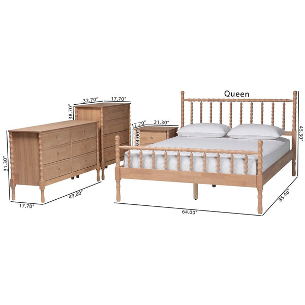 Baxton Studio Baxton Studio Laurent Cottage Farmhouse 4-Piece Bedroom Set - Spindle Bed, Dresser, Chest & Nightstand Candis-Beech-Queen 4PC Bedroom Set