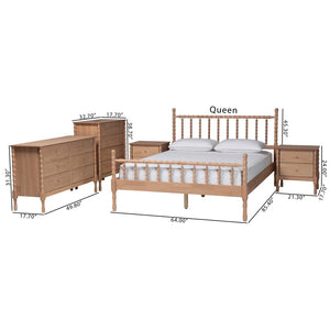 Baxton Studio Baxton Studio Laurent 5-Piece Bedroom Set - Charming Spindle Bed, Dresser, Chest & Nightstands Candis-Beech-Queen 5PC Bedroom Set