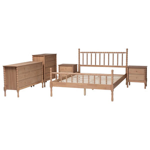 Baxton Studio Baxton Studio Laurent 5-Piece Bedroom Set - Charming Spindle Bed, Dresser, Chest & Nightstands Candis-Beech-Queen 5PC Bedroom Set