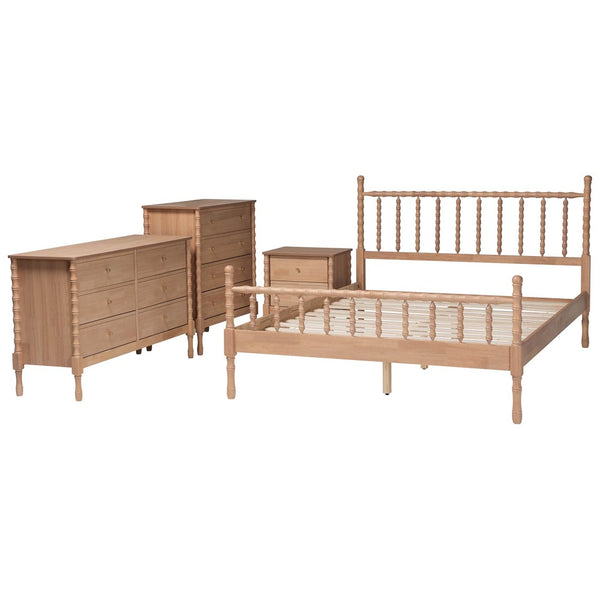 Baxton Studio Baxton Studio Laurent Cottage Farmhouse 4-Piece Bedroom Set - Spindle Bed, Dresser, Chest & Nightstand Candis-Beech-Queen 4PC Bedroom Set