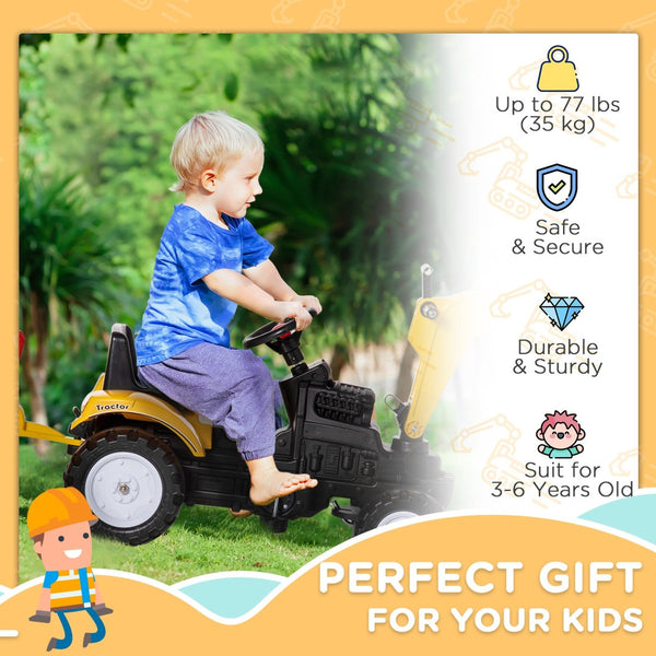 English Elm Aosom Kids Pedal Ride on Excavator Toy with Digging Bucket and Detachable Trailer W2225P217064