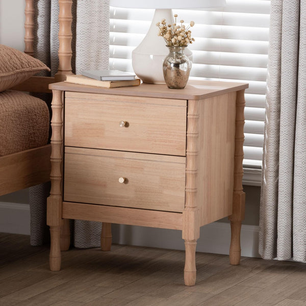 Baxton Studio Baxton Studio Laurent Nightstand - Elegant 2-Drawer Cottage Farmhouse Table with Bamboo Legs & Storage MG9017-Beech-2DW-NS
