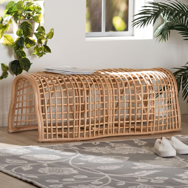 Baxton Studio bali Daiki Natural Rattan Bench - Lightweight Bohemian Accent Seating for Entryway, Bedroom, Living Room Daiki-Rattan Pitrit Decor-Bench